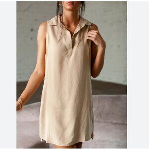 BELLA DAHL ALINE SLEEVELESS COLLARED SHIFT MINI DRESS IN BEIGE - XS